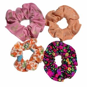 Handmade Scrunchies 4 Pieces Mixed Fabrics Mixed Color